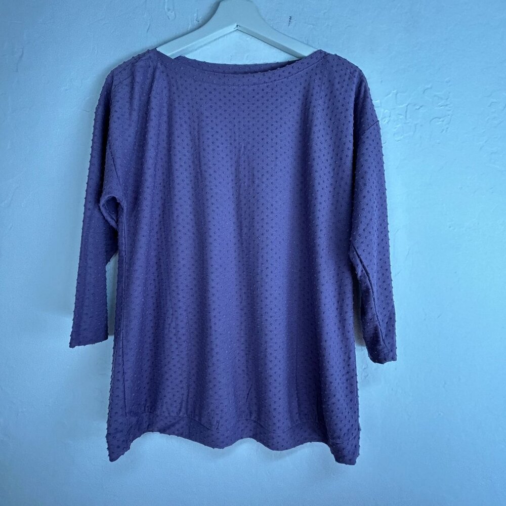 Christopher & Banks Womens Purple Swiss Dot 3/4 Sleeve Boat Neck Top Size Medium